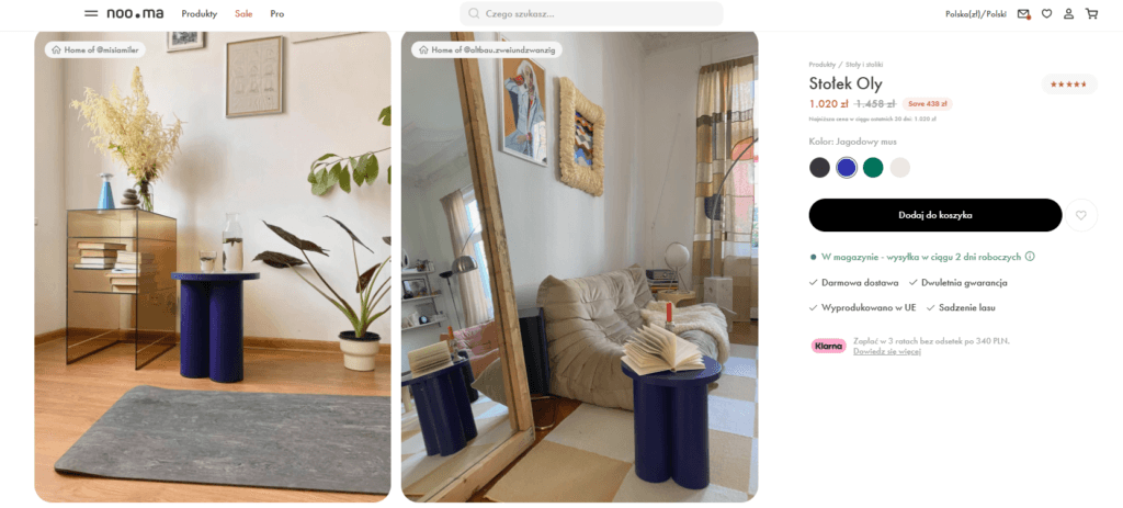 Marka e-commerce prezentuje produkt w realnych proporcjach.